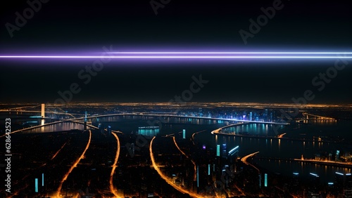 Photo of a bustling cityscape illuminated by the lights of the night