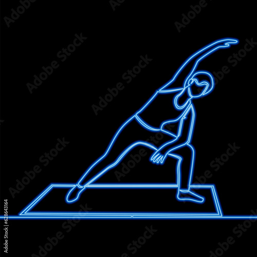 Continuous line drawing Woman exercises and stretches silhouette Active woman icon neon glow vector illustration concept © tiverets