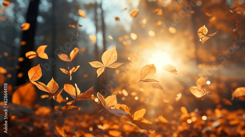 autumn leaves background, blurry background, copy space, banner
