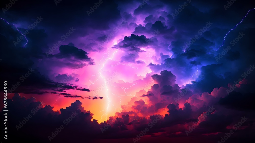 Obraz premium Photo of a vibrant and dreamy sky filled with fluffy clouds in shades of purple and blue