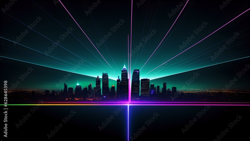 Photo of a vibrant city skyline illuminated by bright lights