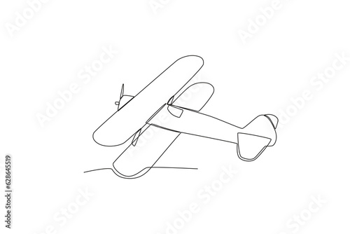 Top view of an aircraft. Vintage plane one-line drawing