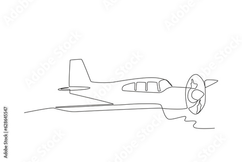 A plane with a propeller in front of it. Vintage plane one-line drawing