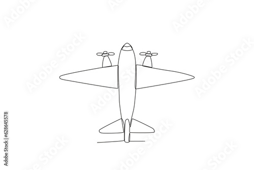 An aircraft with propellers. Vintage plane one-line drawing