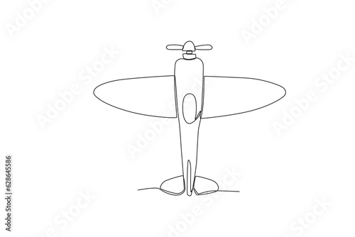 Top view of an airplane. Vintage plane one-line drawing