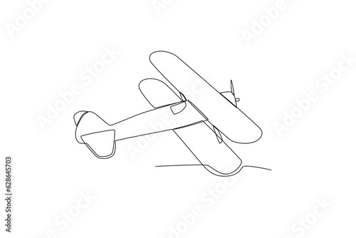 An ancient plane with two pairs of wings. Vintage plane one-line drawing