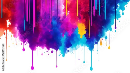 Photo of colorful paint splatters on a clean white canvas photo