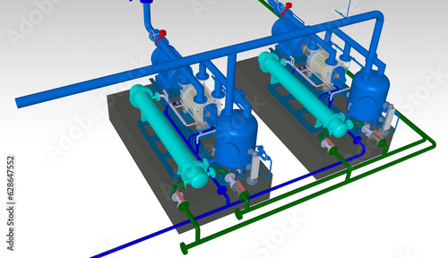 Liquid ring vacuum pump 3D illustration