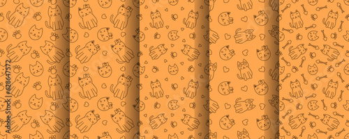 Collection of cute cat abstract seamless pattern