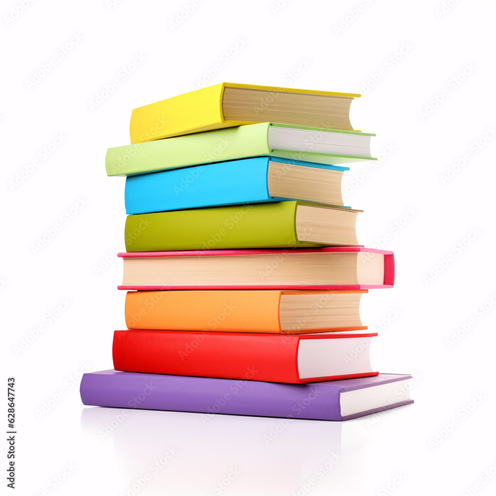 Stack of colorful books isolated on white background. Different books set. Hardback hardcover books. Back to school and education learning concept Stack of colorful books isolated on white background. Different books set. Hardback hardcover books. Back to school and education learning concept