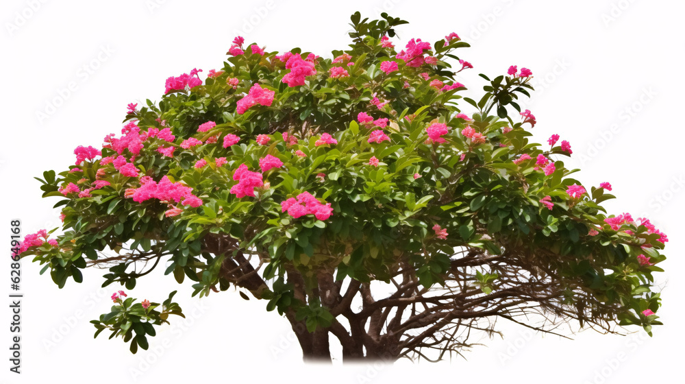 Fototapeta premium Exquisite tropical flora showcasing a beautiful array of flowers, lush foliage, and charming bushes, all set against a pristine white backdrop.