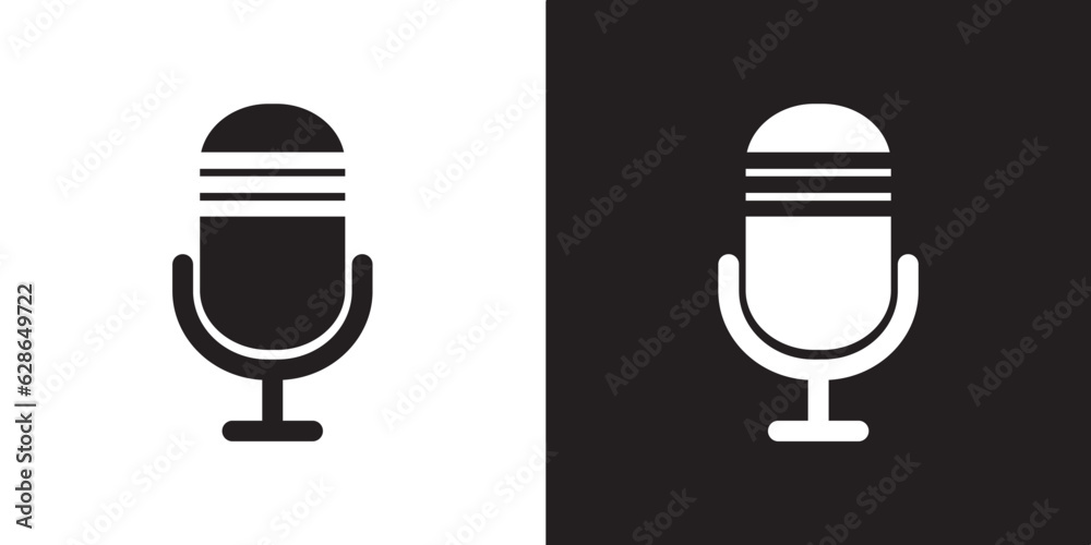 The microphone icon. Black icon of microphone, Podcast radio icon. Studio microphone with webcast. Audio record concept. Vector illustration The microphone icon. Black icon of microphone, Podcast radio icon. Studio microphone with webcast. Audio record concept. Vector illustration