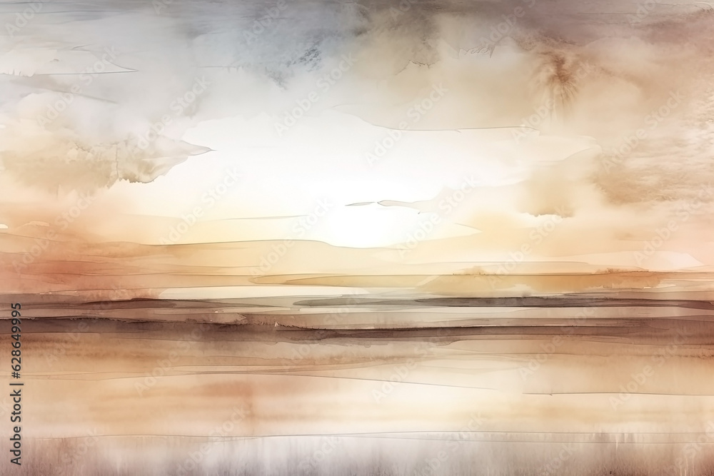 Watercolor neutral minimalist landscape illustration