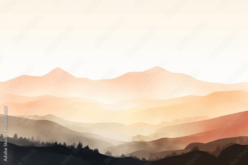 Watercolor neutral minimalist mountains landscape illustration