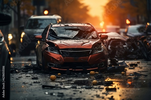 City Street Car Collision: Heavy Road Accident, Road Safety & Insurance Concept. AI © Usmanify