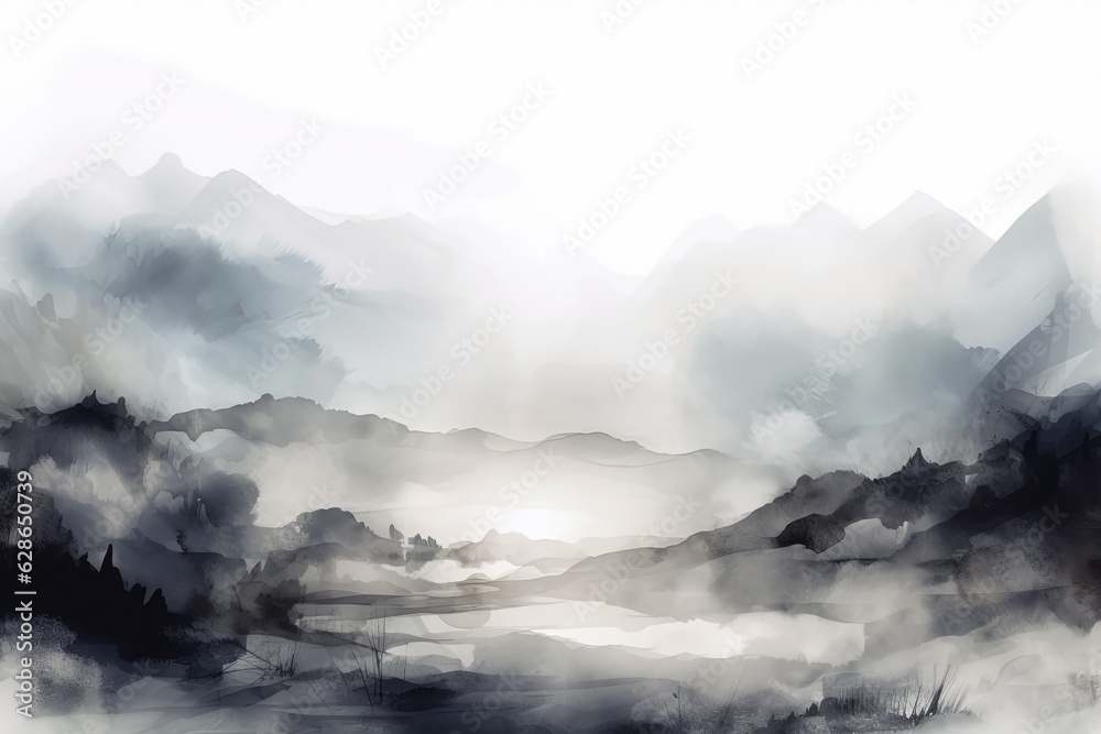 Watercolor neutral tones minimalist mountains landscape illustration