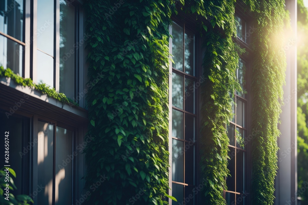 Facade of a building covered with ivy Plant. ai generative Facade of a building covered with ivy Plant. ai generative