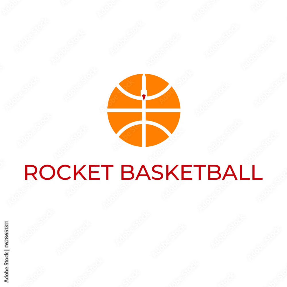 basketball logo with a red rocket.Vector illustration