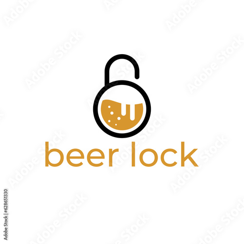 logo concept with a beer and lock.Vector illustration