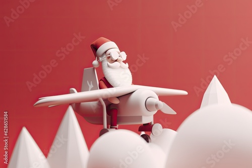 Santa Claus Flying His Christmas Plane. Christmas  holiday concept. AI generative