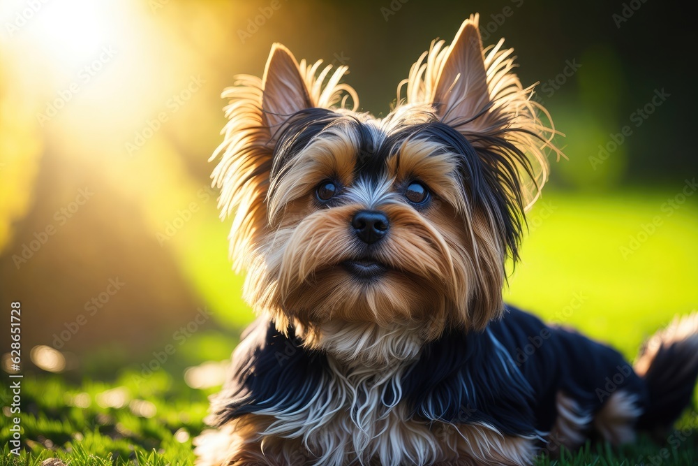 yorkshire terrier portrait puppy in the park. ai generative yorkshire terrier portrait puppy in the park. ai generative