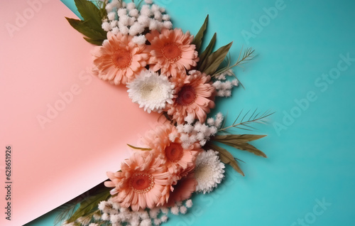 Stationery paper with bouquet of flowers with copy space created with Generative AI technology