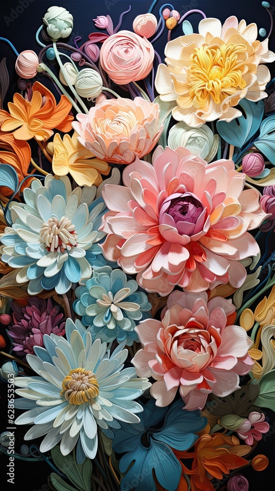 Floral pattern adorned with a variety of blooming flowers, exuding beauty, grace, and a touch of nature's charm. Generative Ai. Floral pattern adorned with a variety of blooming flowers, exuding beauty, grace, and a touch of nature's charm. Generative Ai.