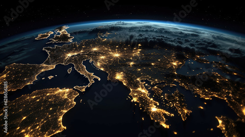 Fotografiet Planet Earth viewed from space with city lights in Europe