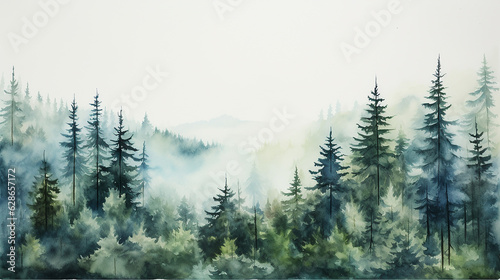 floresta de pinheiros em aquarela photo