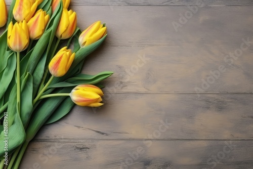 Special occasion flower bouquet on wooden background.