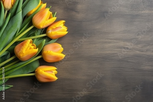 Special occasion flower bouquet on wooden background.
