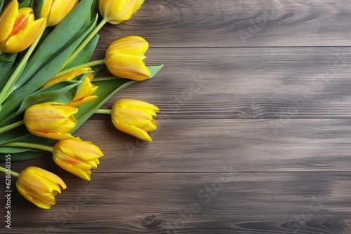Special occasion flower bouquet on wooden background.