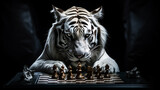 
tigre jogando xadrez lobo, luxo, fundo preto