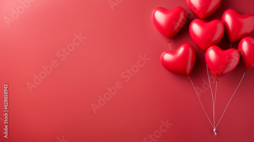 balões em forma de coração vermelho no centro sobre fundo vermelho, celebração do dia de São Valentim