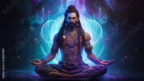 Shiva, místico bioluminescente, opalescente, raios de luz, luzes cintilantes