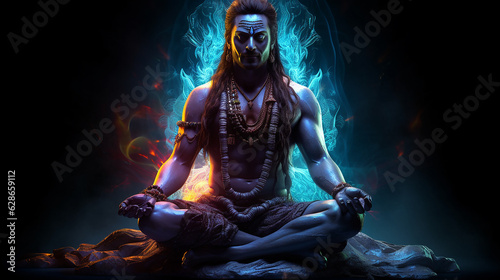 Shiva, místico bioluminescente, opalescente, raios de luz, luzes cintilantes