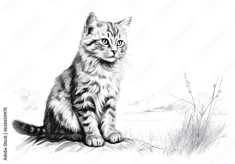 simple cat sketch on white backgorund