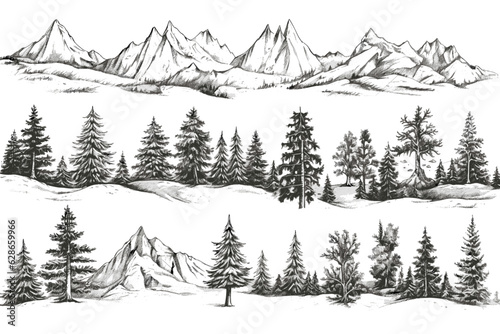 Obraz na płótnie Vector sketch of forest and mountains w salonie