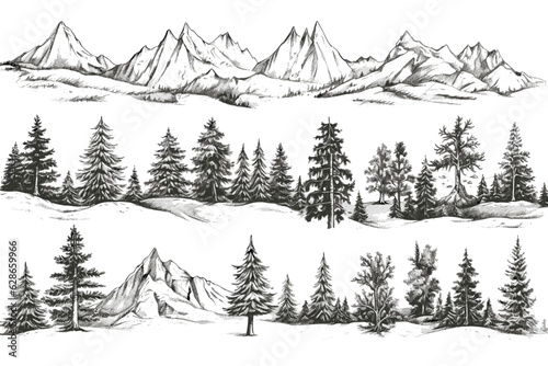 Vector sketch of forest and mountains