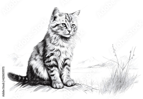 Obraz na płótnie simple cat sketch on white backgorund w salonie