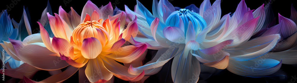 Ultra-Wide Background of Large Illuminated Flowers (Generative AI) Ultra-Wide Background of Large Illuminated Flowers (Generative AI)