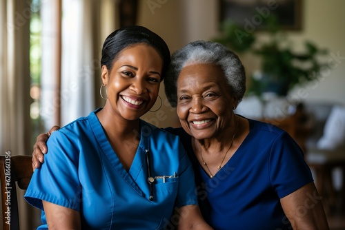 Une grand mère avec une infirmière, toutes les 2 afro