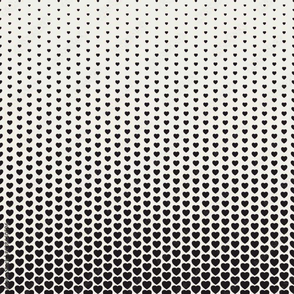 Heart fade pattern. Faded halftone grey hearts background. Degraded fades design for love prints. Fadew halftone. Fading modern gradient. Geo transition art geometric texture. Vector illustration Heart fade pattern. Faded halftone grey hearts background. Degraded fades design for love prints. Fadew halftone. Fading modern gradient. Geo transition art geometric texture. Vector illustration