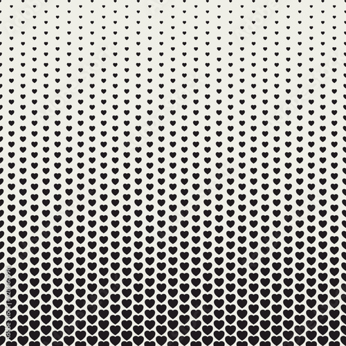 Heart fade pattern. Faded halftone grey hearts background. Degraded fades design for love prints. Fadew halftone. Fading modern gradient. Geo transition art geometric texture. Vector illustration