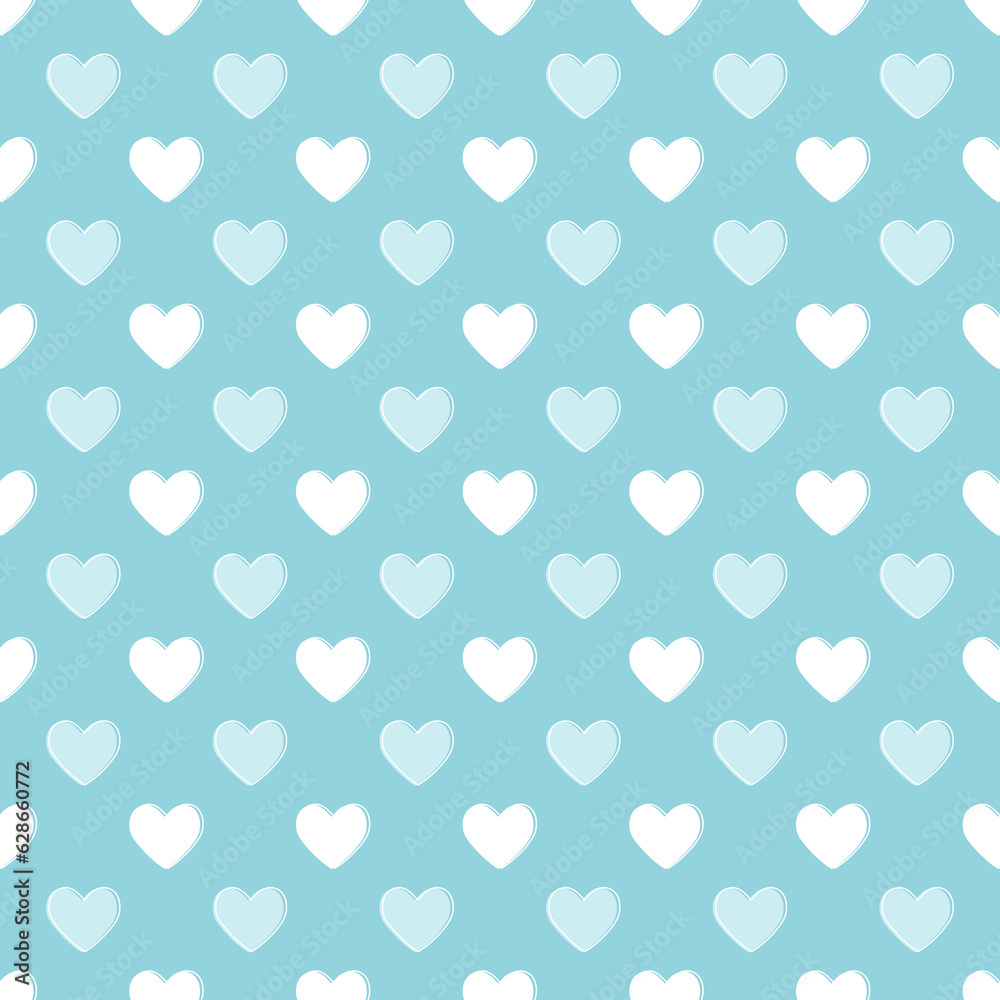 Seamless blue heart pattern background.Simple beige heart shape seamless pattern in diagonal arrangement. Love and romantic theme background.