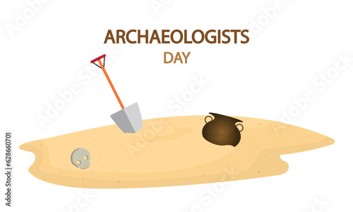 Archaeologists Day site of ancient excavations, vector art illustration. photo