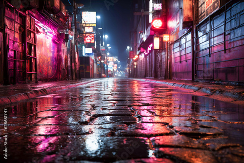 Tokyo Nightscapes: Neon Lights and Kanji Graffiti in Blacklight, Generative AI © PaputekWallArt