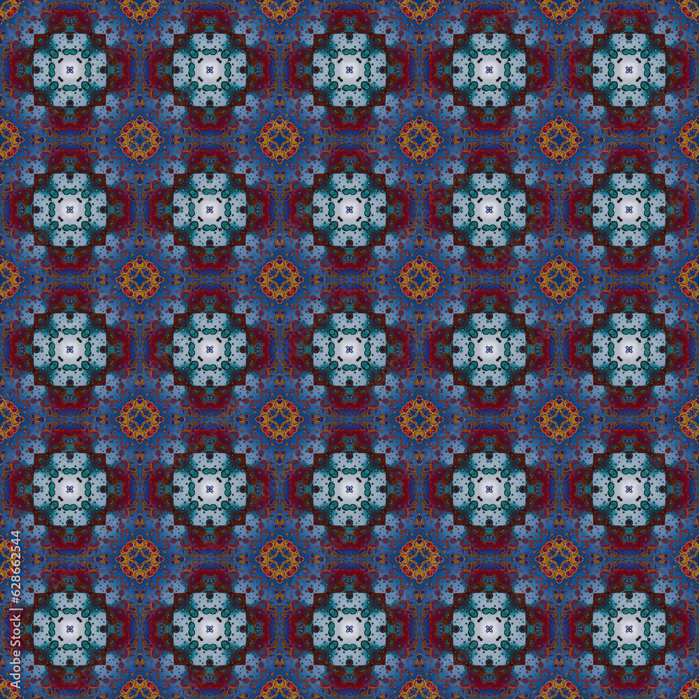 Seamless abstract square pattern. Modern texture - digital art. Fabric abstract kaleidoscope