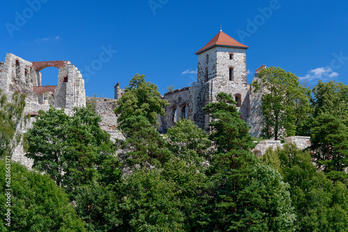 malownicze ruiny średniowiecznego zamku z białego kamienia w Europie
