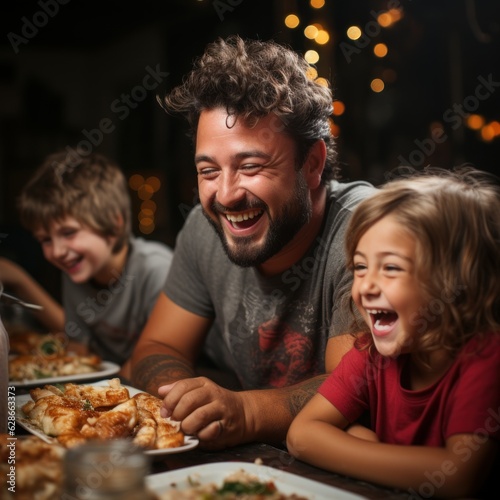 family celebrating christmas dinner